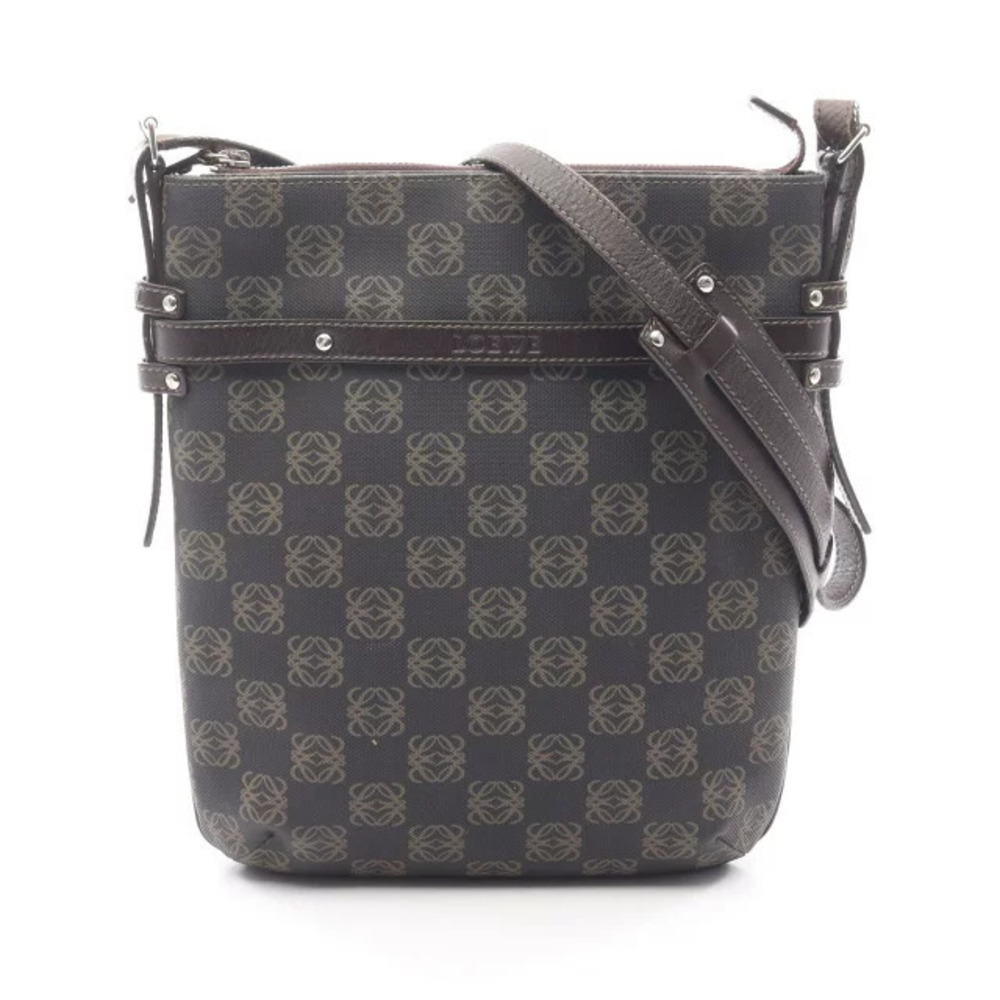 Loewe Repeat Anagram Shoulder Bag Canvas Leather Brown